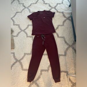 Burgundy FIGS scrubs. Top is S bottom is petite S.